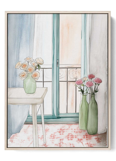 Elegant interior watercolor with floral decor

