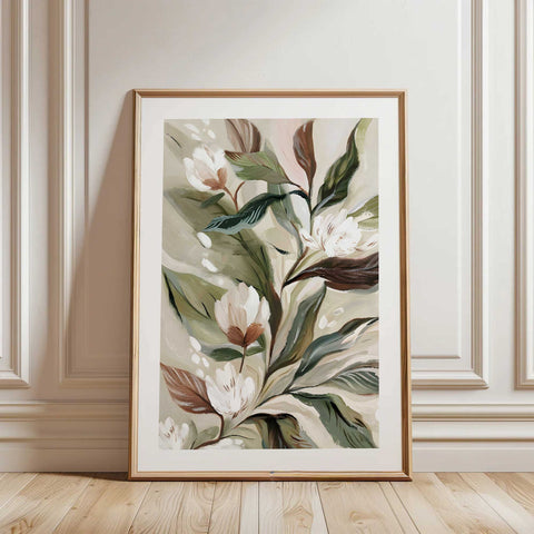 Elegant nature-themed wall decor for a contemporary living room interior.
