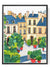 Elegant watercolor rooftops and garden in Paris courtyard scene