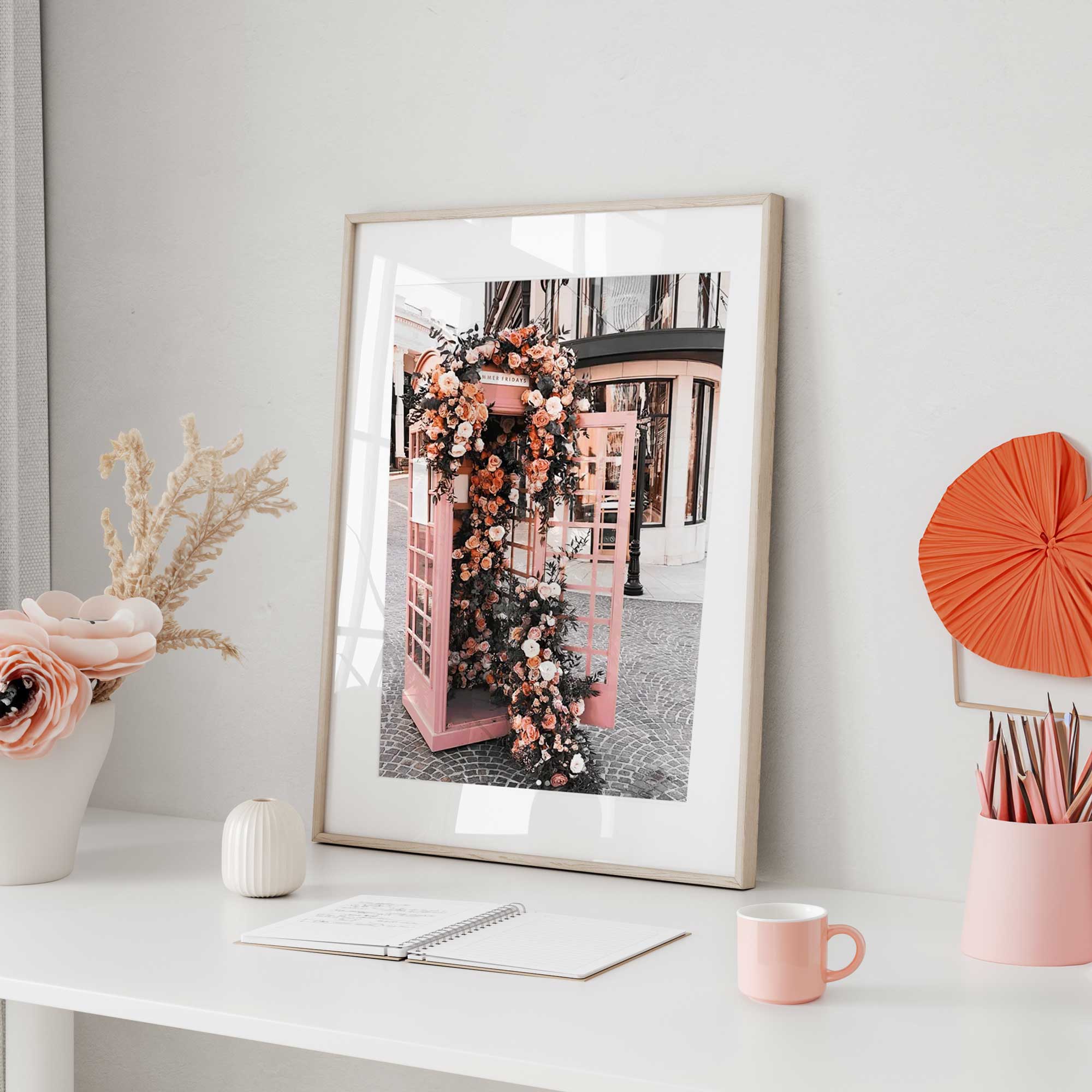Floral Urban Art Poster - Parisian Rose Phone Booth | OakPoster.com ...