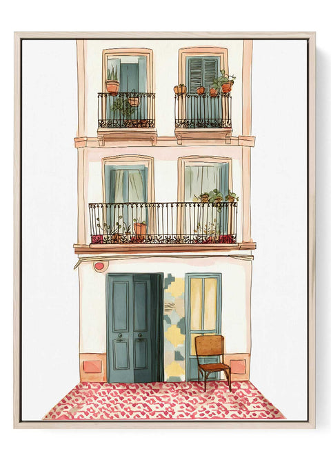 European Architecture Print – Balcony Plants & Blue Shutters
