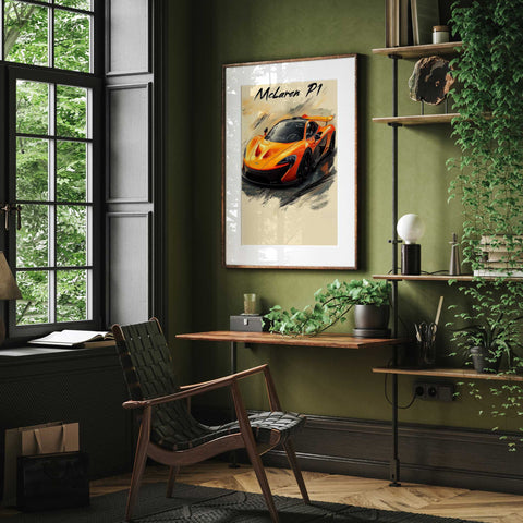 Expressive brushstroke car art featuring McLaren P1 hypercar