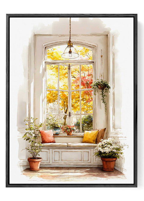 Fall window nook illustration for home décor