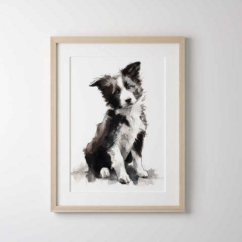 Farmhouse decor dog portrait Border Collie