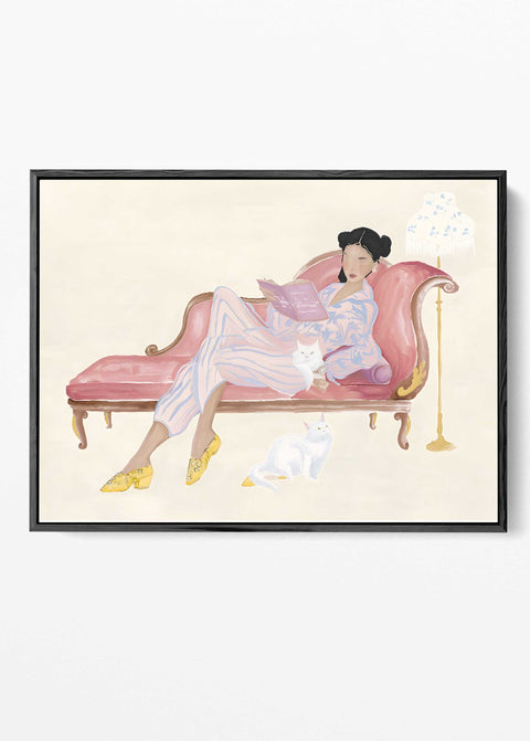Feminine illustration with white cats decor