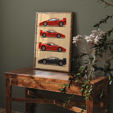 Ferrari F40 engineering style wall art in minimalist cream