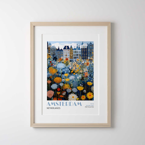 Floral art print with Amsterdam skyline