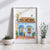 Floral balcony and potted plants in watercolor Mediterranean home