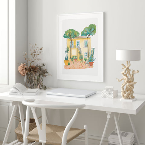 Floral patio watercolor artwork