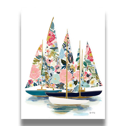 Floral sailboat and ocean watercolor painting ideal for unique housewarming or sailing gift