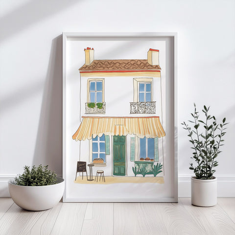 French Bakery Façade – Green Door Café Wall Art
