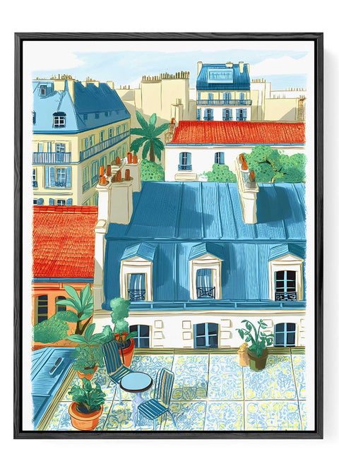 French Balcony Print – Vibrant Cityscape Poster
