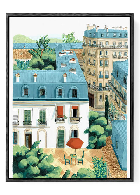 French Cityscape Print – Rooftop Seating Area Poster
