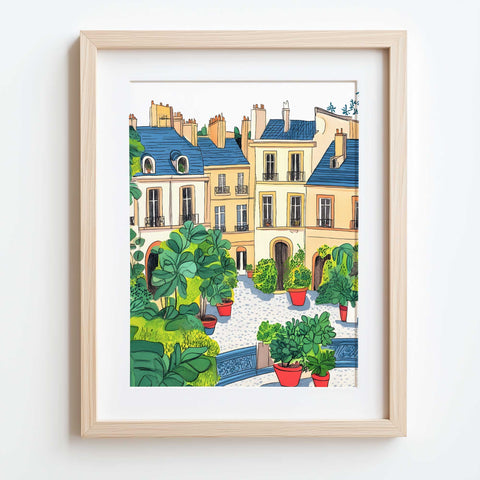 French architecture and nature in watercolor wall art

