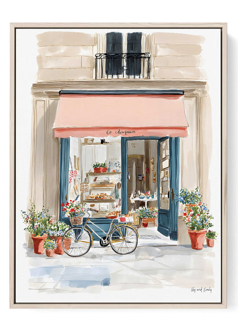 French bakery watercolor wall art Paris cafe storefront