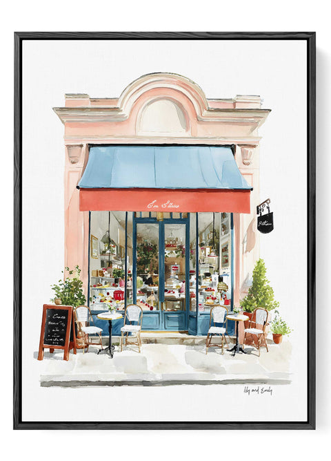 French café storefront watercolor illustration