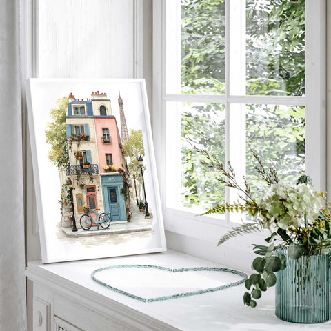 French city wall art pastel buildings