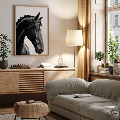 Friesian stallion portrait poster print