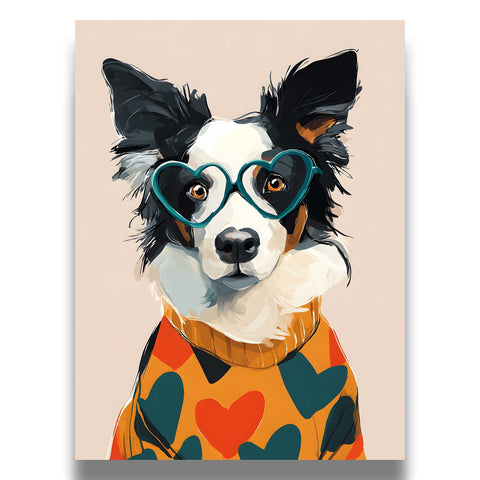 Funny border collie sunglasses wall art print
