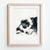 Gentle black and white dog painting with relaxed posture