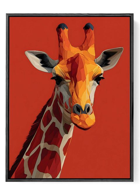 Geometric giraffe portrait red background