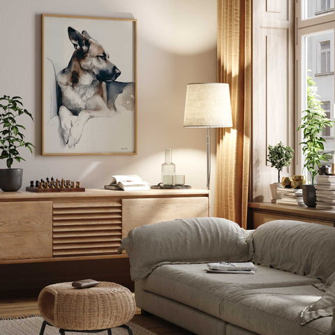 German shepherd fine art watercolor illustration