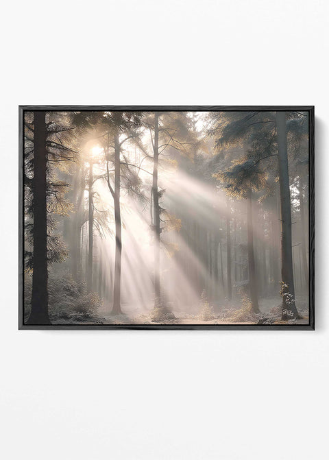 Golden forest sun rays wall art print