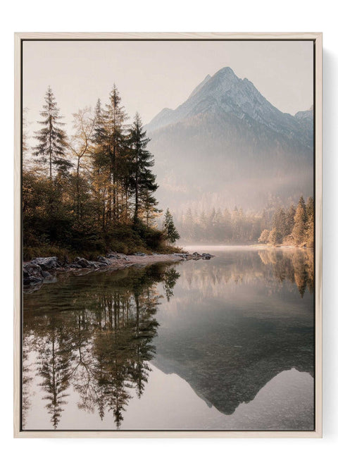 Golden mountain lake autumn forest wall art
