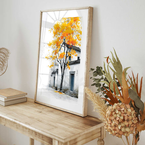 Golden tree autumn landscape poster