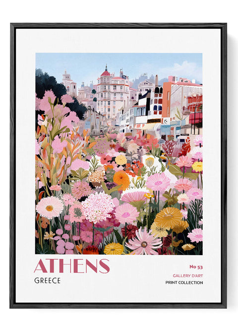 Greek architecture and flowers art print for home