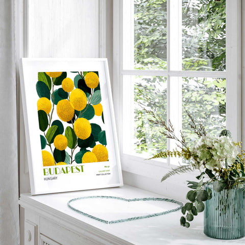 Green and yellow botanical print Budapest artwork