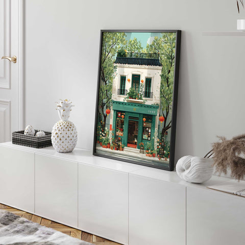 Green cafe watercolor wall decor