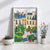 Green plants and Paris rooftops in soft watercolor style