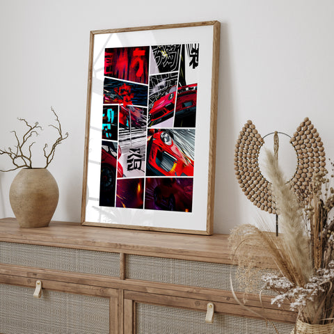 Halftone style red Porsche 911 art for modern interior design