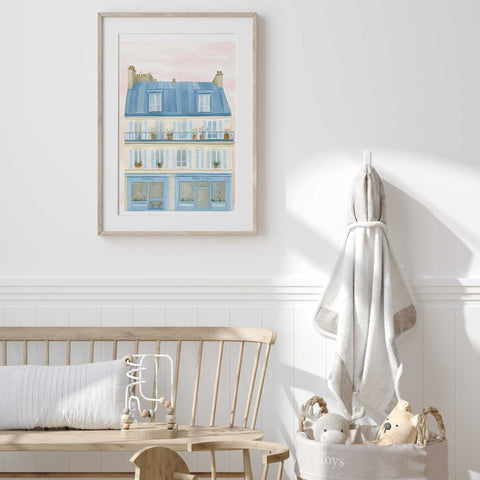 Hand-painted illustration of Italian homes by the seaside

