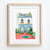 Hand-painted print of tranquil courtyard café with plant decor