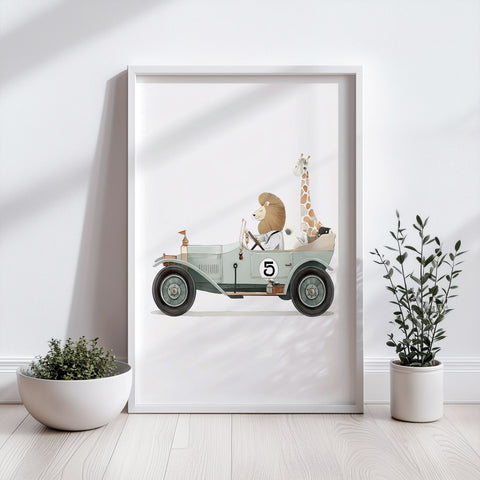 Handmade Animal Art – Vintage Car & Friends Poster
