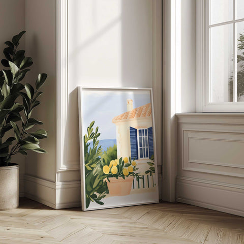 Handmade Mediterranean Scene – Blue Shutters Decor

