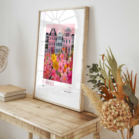 Hawaii island inspired wall art with flowers