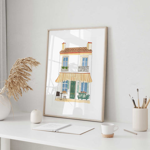 High-quality museum-grade print of a French bakery in a soft, painterly style.