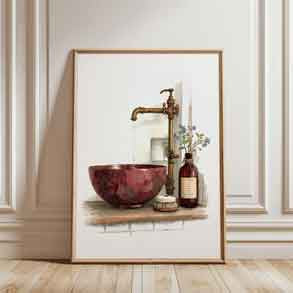 High-quality museum-grade print of a Greek or Italian balcony in a soft style.