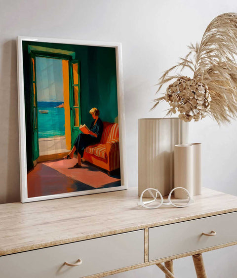 High-quality museum-grade print of a minimalist balcony scene.