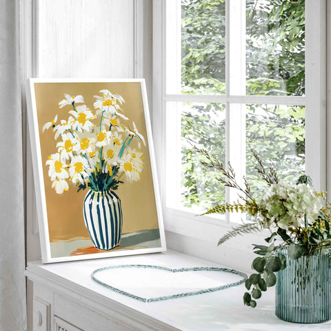 High-quality museum-grade print of a modern daisy flower arrangement.