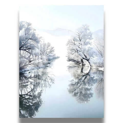 High-quality museum-grade print of a snow-covered forest in a modern style.