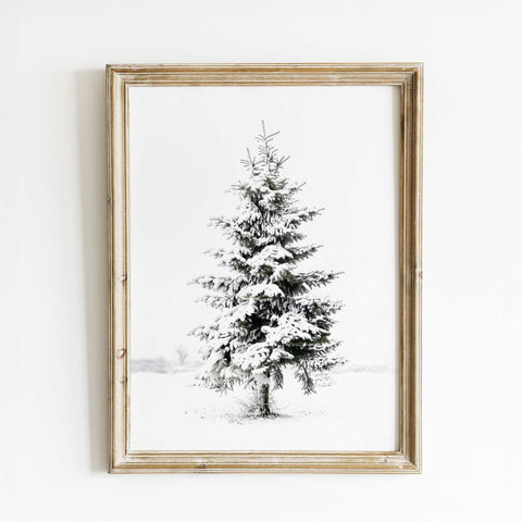 High-quality museum-grade print of a snow-covered tree in a modern style.