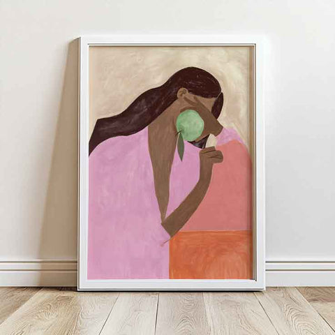 High-quality museum-grade print of a surrealist woman in a modern style.