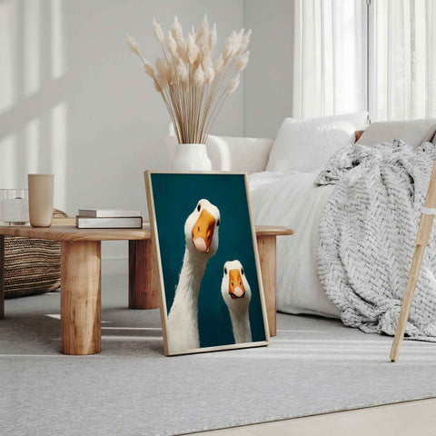 High-quality museum-grade print of geese in a playful, modern art style.