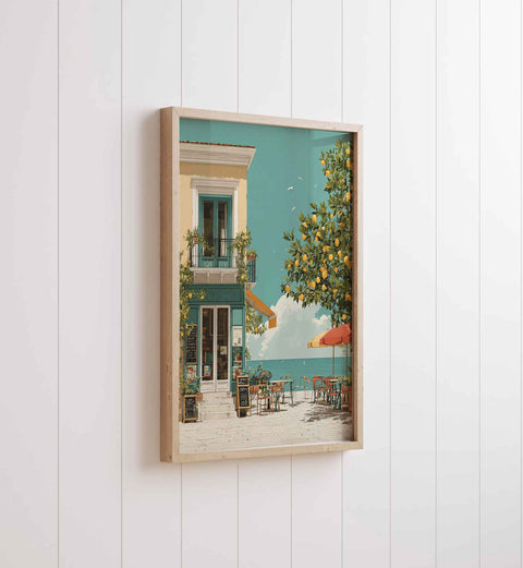 High resolution Amalfi coast architecture illustration print on premium fine art paper