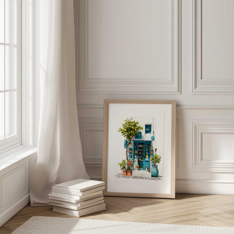 High resolution Greek Island architecture illustration print on fine art paper