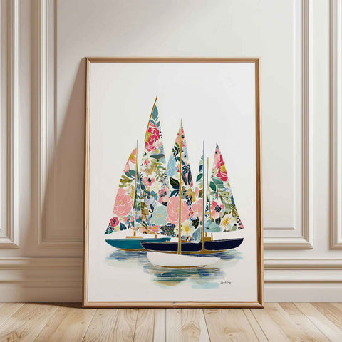 High resolution floral sailboat architecture illustration print on premium fine art paper